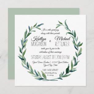 Convite Sage Laurel Wreath Olive Leaf Branch Modern