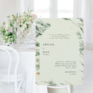Convite Sage Leve Folhagem Moderna Casamento Arredondado