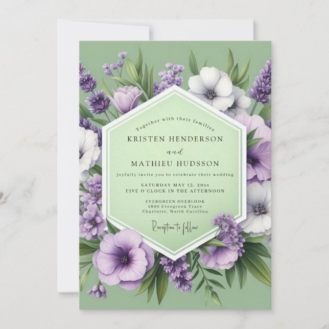 Convite Sage Lilac Meadow Wedding (Frente)