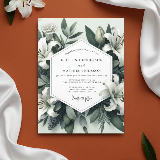 Convite Sage Lily Botanical Romance Wedding (Criador carregado)