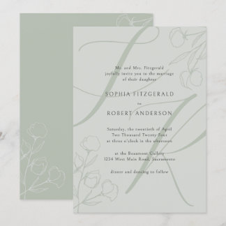 Convite Sage Modern Minimalist Typografia Floral Wedes