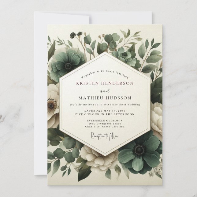 Convite Sage Moody Anemone Wedding (Frente)