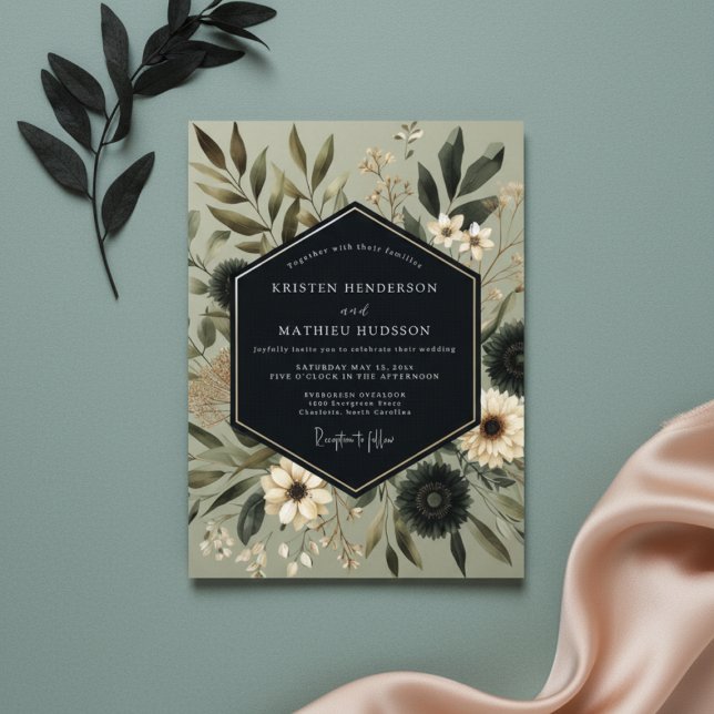 Convite Sage Moody Botanical Romance Wedding (Criador carregado)