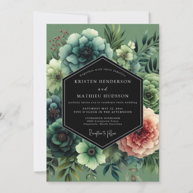 Convite Sage Moody Botanical Wedding (Frente)