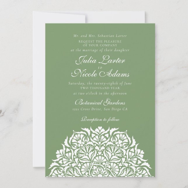 Convite Sage Moss Verde Floral Mandala Caprichosa Casament (Frente)