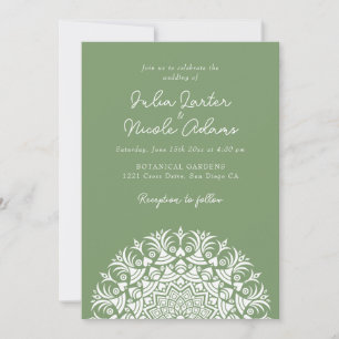 Convite Sage Moss Verde Mandala Abstrato Casamento