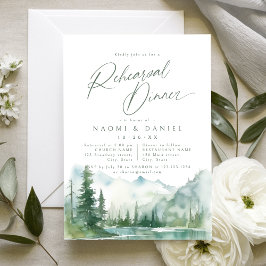 Convite Sage Mountain Forest Rustic Rehearsal Dinner