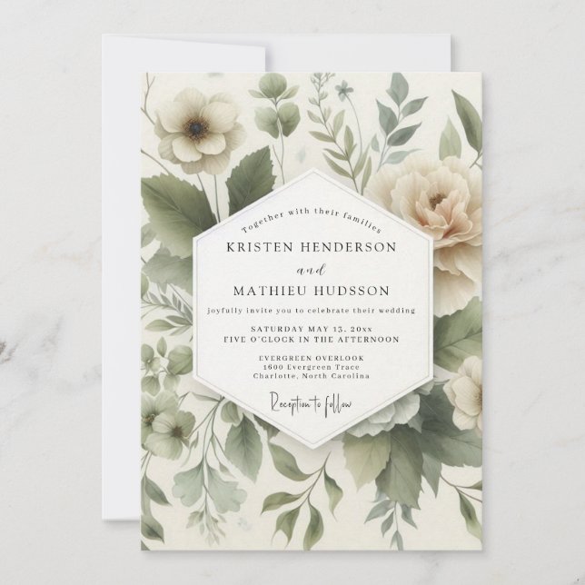 Convite Sage Muted Flora Wedding (Frente)
