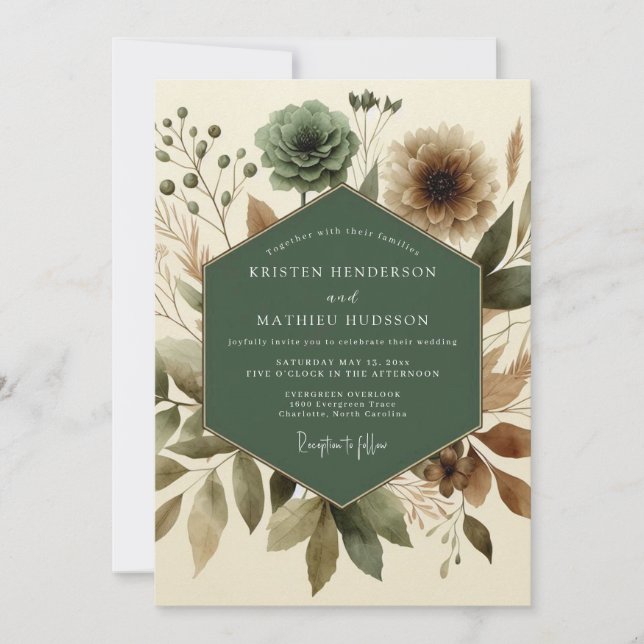 Convite Sage Naturalist Meadow Wedding (Frente)