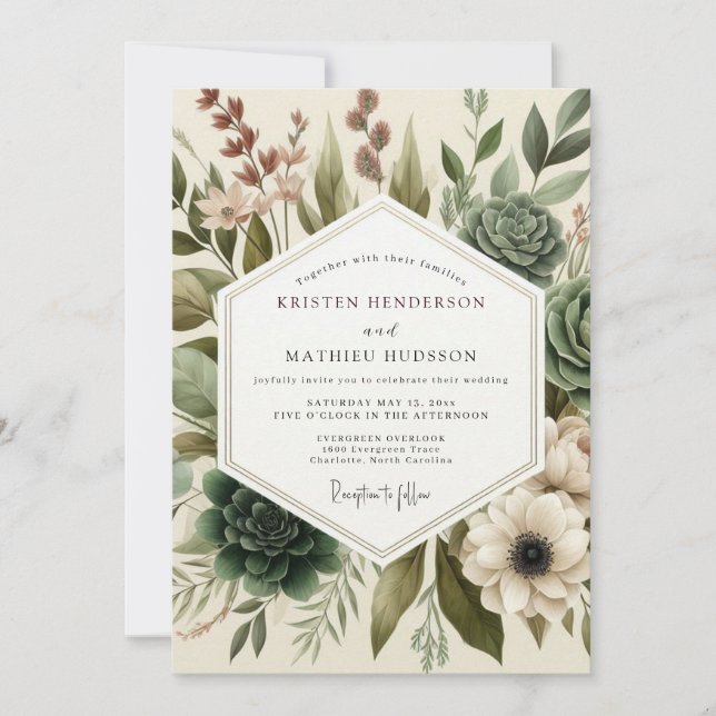 Convite Sage Painterly Succulent Wedding (Frente)