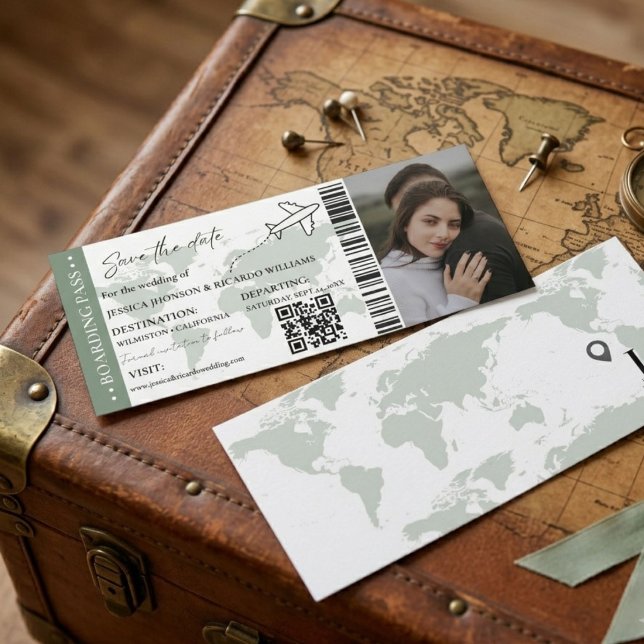 Convite Sage Passagem de embarque casamento salvar data ti (Criador carregado)