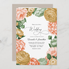 Convite Sage, Peach & Antique Gold Floral Wedding