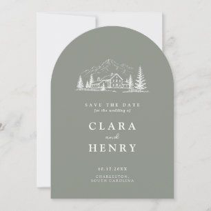 Convite Sage Pine Arched Casamento Save the Date