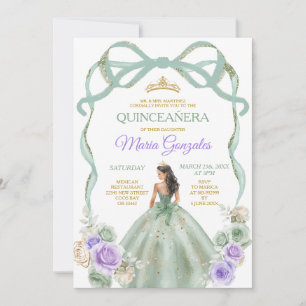 Convite Sage Purple Arco Princesa Dourada Quinceañera