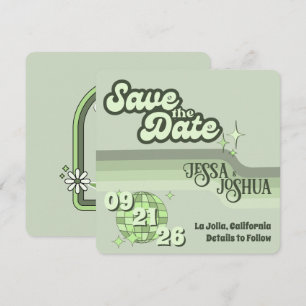 Convite Sage Retro Funky Disco Casamento - Salve a Data
