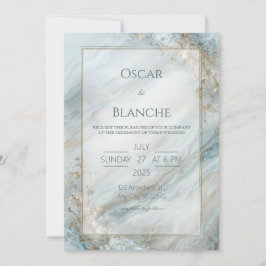Convite Sage Seafoam Folha Dourada Mármore Casamento