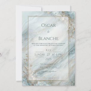 Convite Sage Seafoam Folha Dourada Mármore Casamento