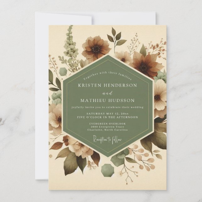 Convite Sage Sepia Bloom Wedding (Frente)