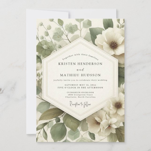 Convite Sage Serene Anemone Wedding (Frente)