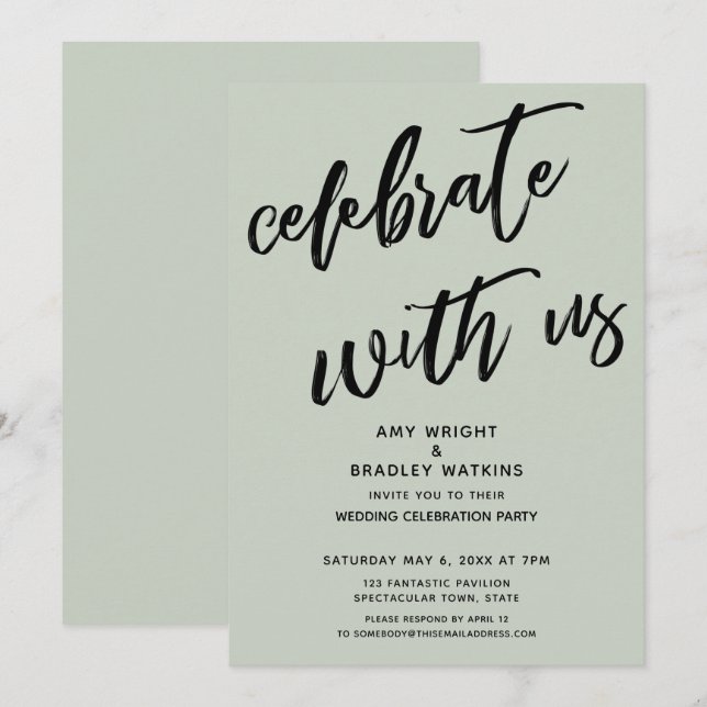 Convite Sage Simple Celebrate com a nossa Recepção de casa (Frente/Verso)
