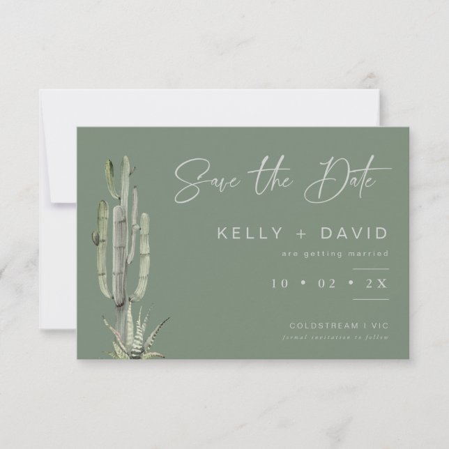 Convite Sage Succulent Cactus Weding The Date Card (Frente)