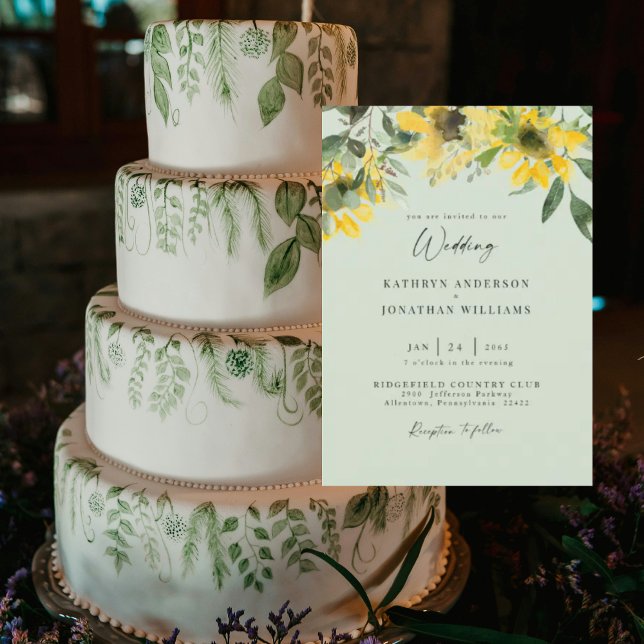 Convite Sage Sunflower Elegant Weding No Parents (Criador carregado)