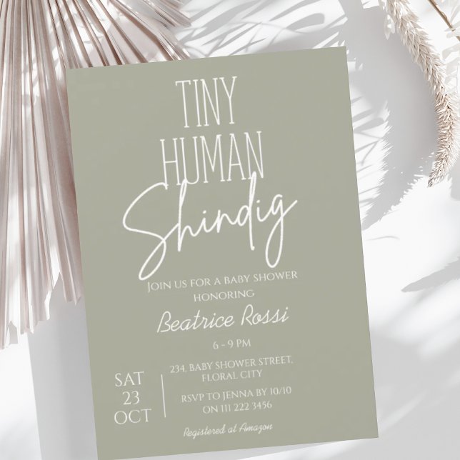 Convite Sage Tiny Human Shindig Neutro Chá de fraldas Mode (Tiny Human Shindig Baby Shower Invitation)