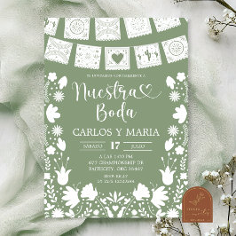 Convite Sage Verde Boho Talavera Mexicano Nosso Casamento