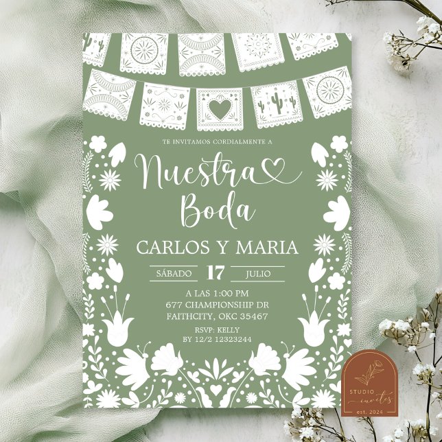 Convite Sage Verde Boho Talavera Mexicano Nosso Casamento (Criador carregado)