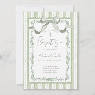 Convite Sage Verde Botânico Grandmillennial Batismo 