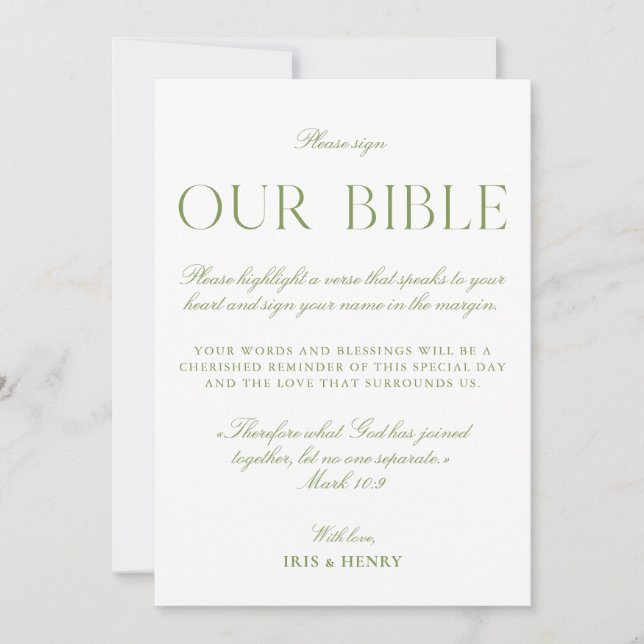 Convite Sage Verde & Branco Casamento Nossa Bíblia Sinal (Frente)