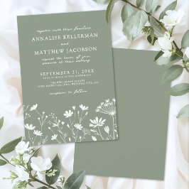 Convite Sage Verde Casamento com Flores Silvestres