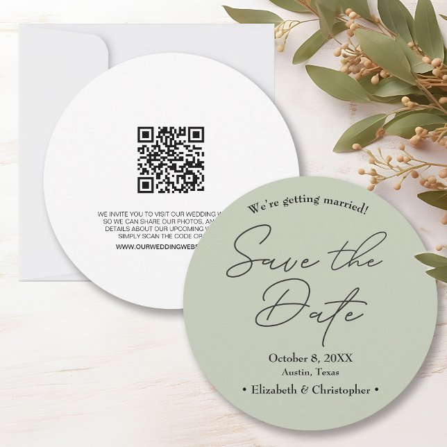 Convite Sage verde Casamento mínimo Salve a data (Minimalist Sage green save the date with wedding website. )