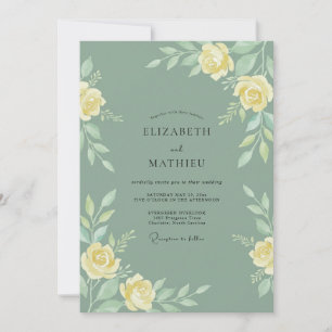 Convite Sage Verde Casamento Sereno em Aquarela