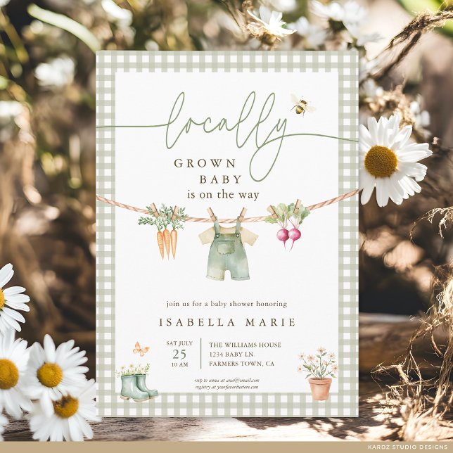 Convite Sage Verde Churrasco de Babyshower Localmente Cult (The front of the baby shower invite is shown at a 5x7-inch size. Choose paper, + corner style.)
