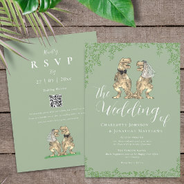 Convite Sage Verde Código QR de Casamento de Dinossauro El
