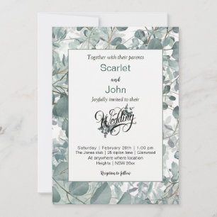 Convite Sage verde de cor aquática moderna, casamento de e