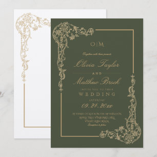 Convite Sage Verde & Dourado Quadro Floral Elegante Casame