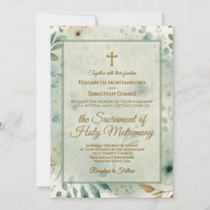 Convite Sage Verde e Dourado Boho Medley Casamento Católic