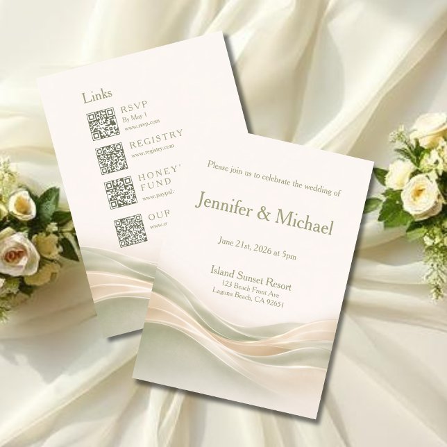 Convite Sage Verde e Marfim Casamento Tudo em Um (Sage Green and Ivory Wedding All in One Invitation)