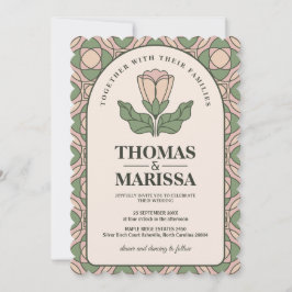 Convite Sage Verde e Rosa Art Nouveau Floral Casamento