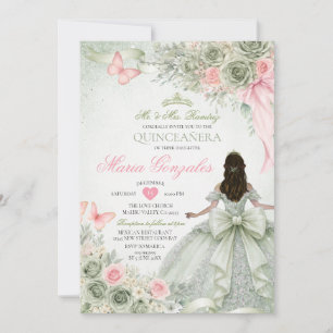 Convite Sage Verde e Rosa Princesa Borboleta Quinceañera
