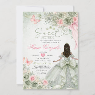 Convite Sage Verde e Rosa Princesa Floral Sweet Sixteen
