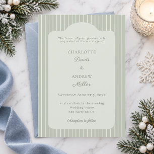 Convite Sage Verde Elegante Casamento com Listras de Marfi