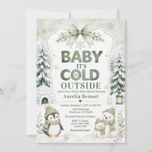 Convite Sage Verde Está Frio Lá Fora Chuveiro de Bebê de I