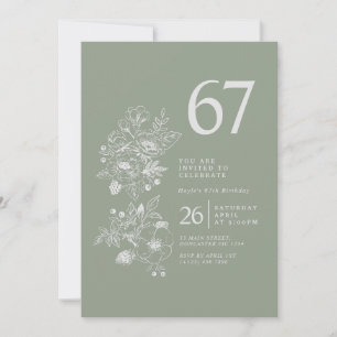 Convite Sage Verde Flor de Campo Botânica Aniversário de 6