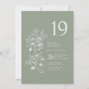 Convite Sage Verde Flor Silvestre Botânica Aniversário de