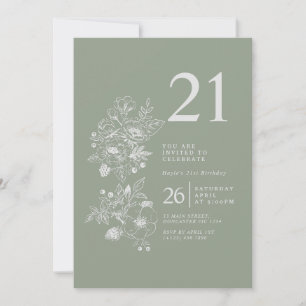 Convite Sage Verde Flor Silvestre Botânica Aniversário de 