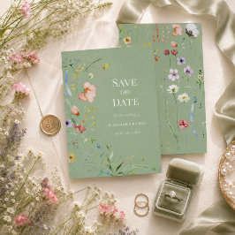 Convite Sage Verde Flor Silvestre Salvar a Data