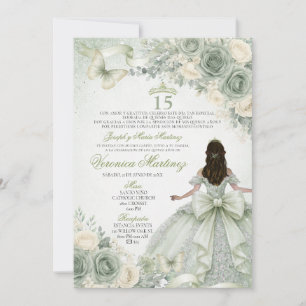 Convite Sage Verde Floral Charra Princesa 15 Anos Espanhol